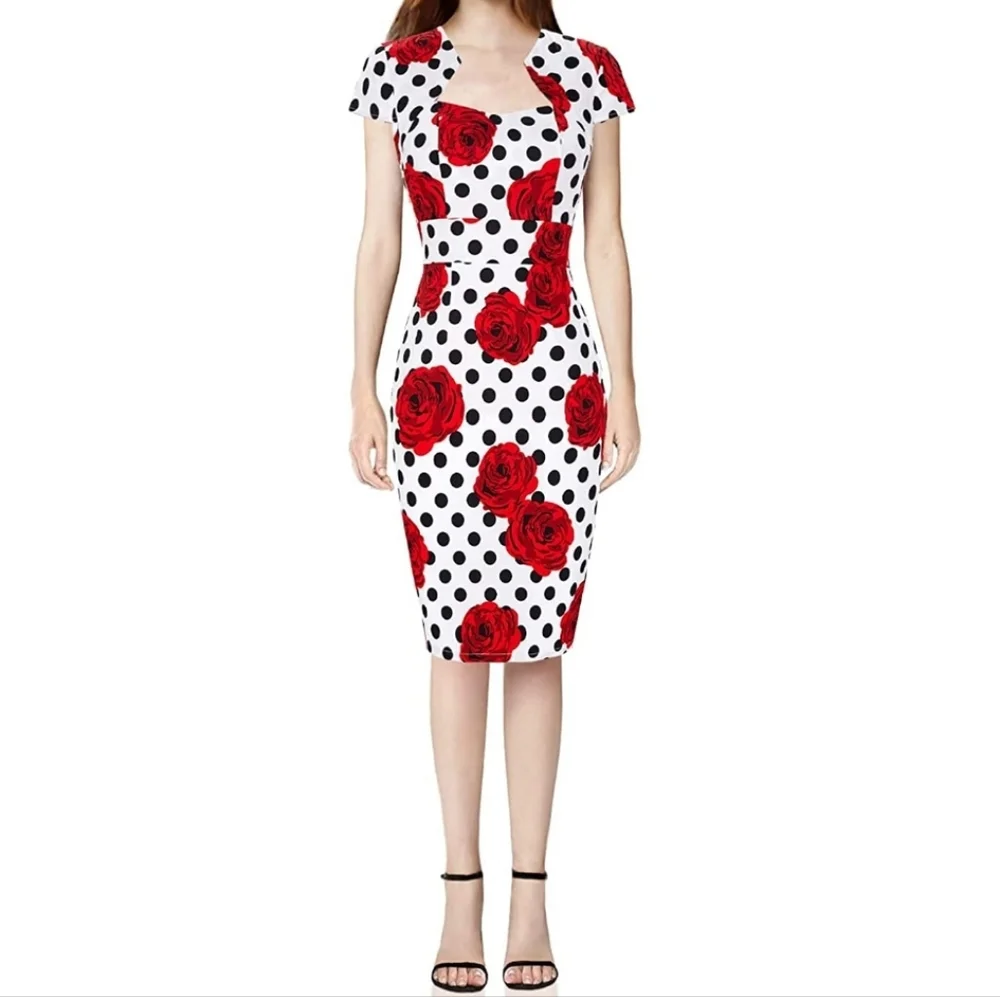 GRACE KARIN Women's Pencil Dress Cap Sleeve Floral Dress Size Large
